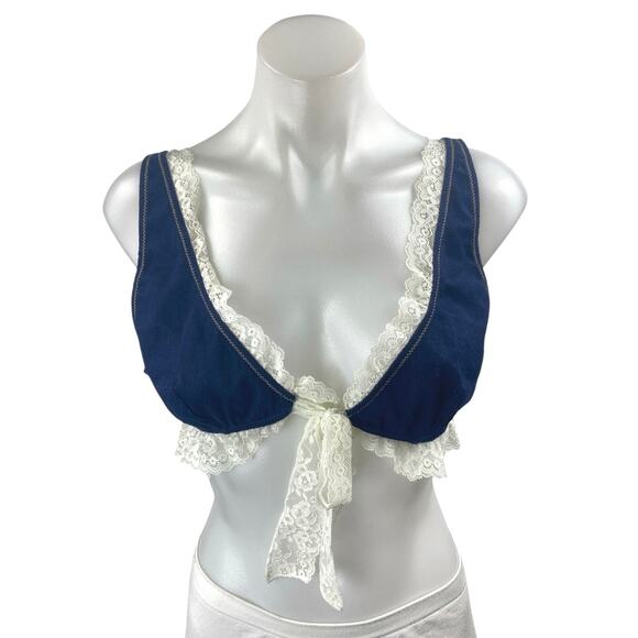 Urban Outfitters Out From Under Blue Lace Cowgirl Logic Denim Plunge Bralette L - Picture 2 of 5